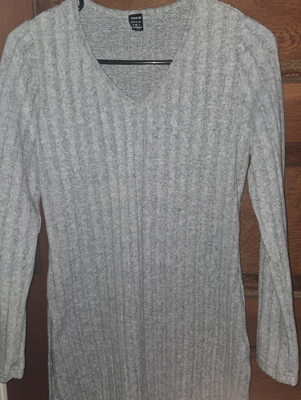 SHEIN Gray V-Neck Ribbed Knit Women's Top